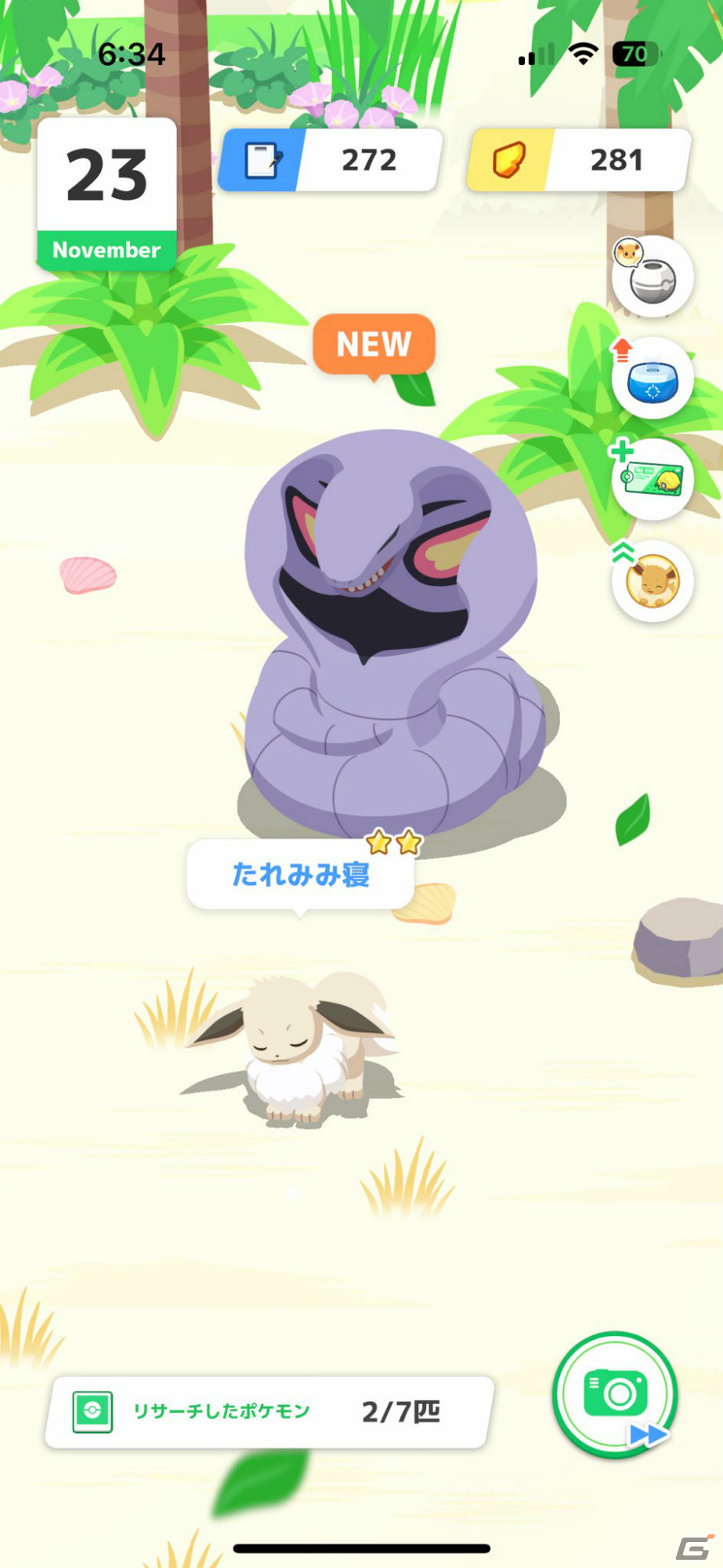 アーボックの目の前で余裕のたれみみ寝。