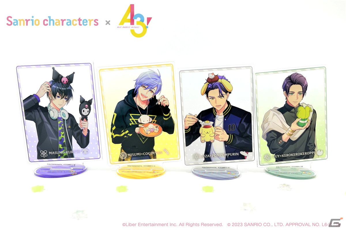 「A3!」とサンリオキャラクターズのグッズがアニメイトで発売!ゲーム内のカードイラストを使った缶バッジやホログラムチケットがラインナップの画像