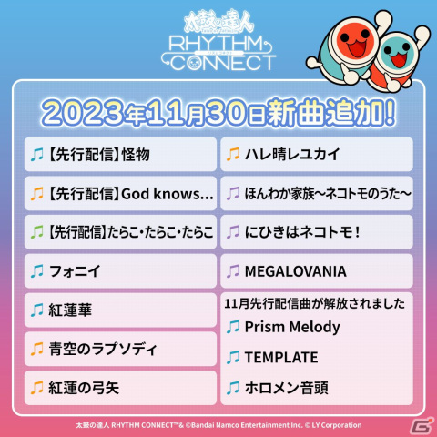 「太鼓の達人 RHYTHM CONNECT」が100万ダウンロードを突破！「紅蓮華」「ハレ晴レユカイ」などの新曲も登場の画像2