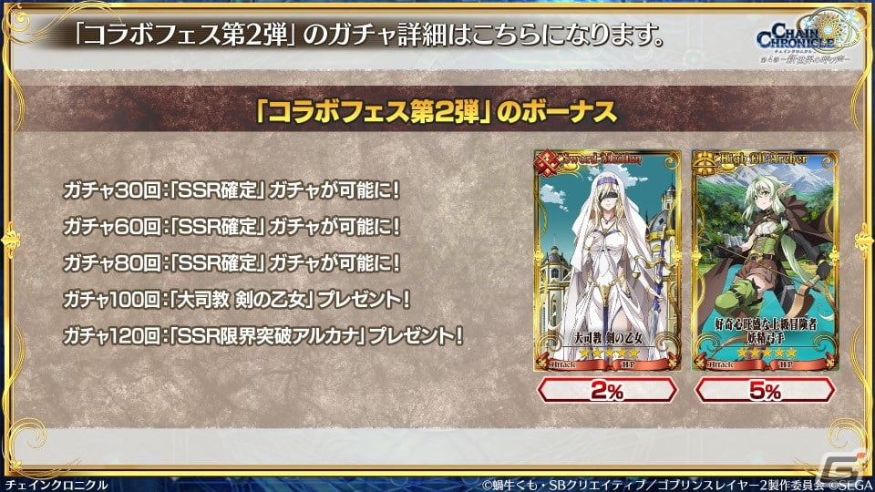 「チェンクロ」と「ゴブリンスレイヤーII」のコラボ情報が公開!ゴブリンスレイヤーと剣の乙女は絆共鳴必殺を所持の画像