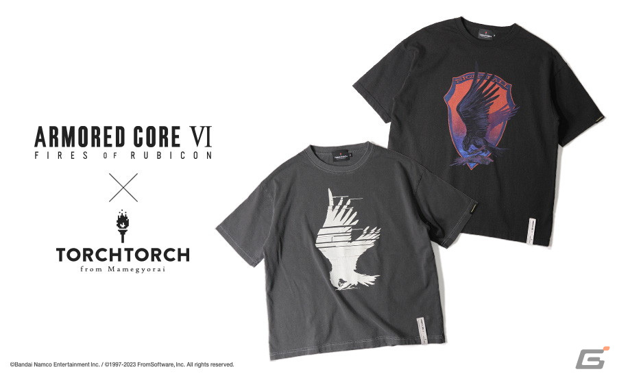 「ARMORED CORE VI FIRES OF RUBICON」作中エンブレムがモチーフとなったTORCH TORCHとのコラボTシャツ2種の受注受付が開始！の画像
