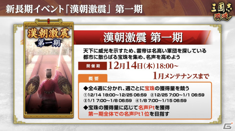 「三國志 覇道」で「宝珠」の獲得量を競い合う長期イベント「漢朝激震」第一期が開催！LR武将の黄忠や呂不韋も登場の画像3