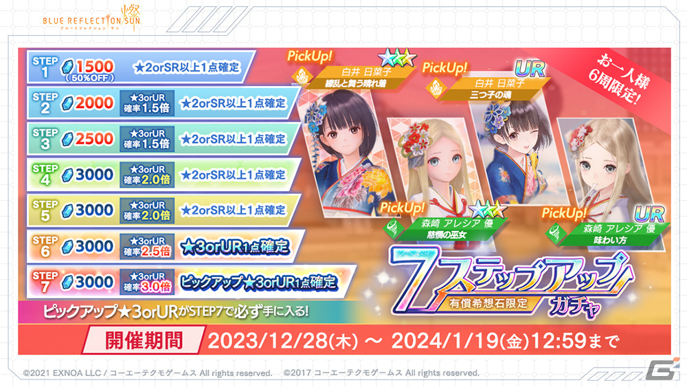 「ブルリフ燦」で正月イベント「新春！みこみこ潜入捜査」が開催！晴れ着姿の日菜子と巫女服のアレシアが登場の画像