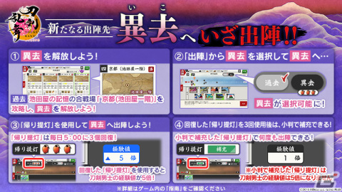 「刀剣乱舞ONLINE」に出陣先「異去」と装備「宝物」が実装！景趣「刀剣乱舞九周年記念」や御祝重弁当がもらえるログインプレゼントもの画像2