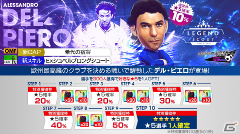 「サカつくRTW」アレッサンドロ・デル・ピエロが得意戦術サイドアタックの新★5選手として登場する“LEGEND SCOUT”が開催！の画像1