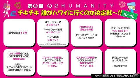 「Q2 HUMANITY」でスコアアタック生配信「第Q回 Q2 HUMANITY チキチキ 誰がハワイに行くのか決定戦～!!」の1回戦が2月2日19時に開催！の画像3