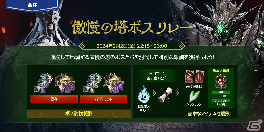 「リネージュ2M」にて「傲慢の塔ボス リレー」が全ワールドにて2月2日より開催！リンドビオルサーバーでは初の「血盟＆キャラクター サーバー移動」を実施の画像