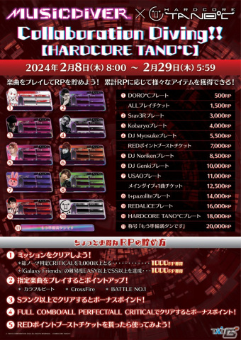 「MUSIC DIVER」と「HARDCORE TANO*C」のコラボイベントが2月1日より開催！「ALiVE／REDALiCE」など人気楽曲6曲が登場の画像3