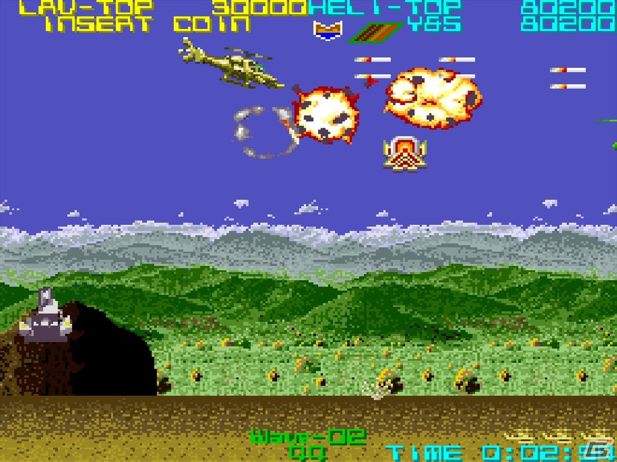 1Pはヘリ、2Pは戦闘車両で戦うシューティング「アーケードアーカイブス シルクワーム」が2月1日に配信！の画像4