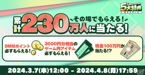 「春のDMM GAMES FESTIVAL」が開催！最大10,000DMMポイントが当たるルーレット企画や現金100万円当選キャンペーンを実施の画像1