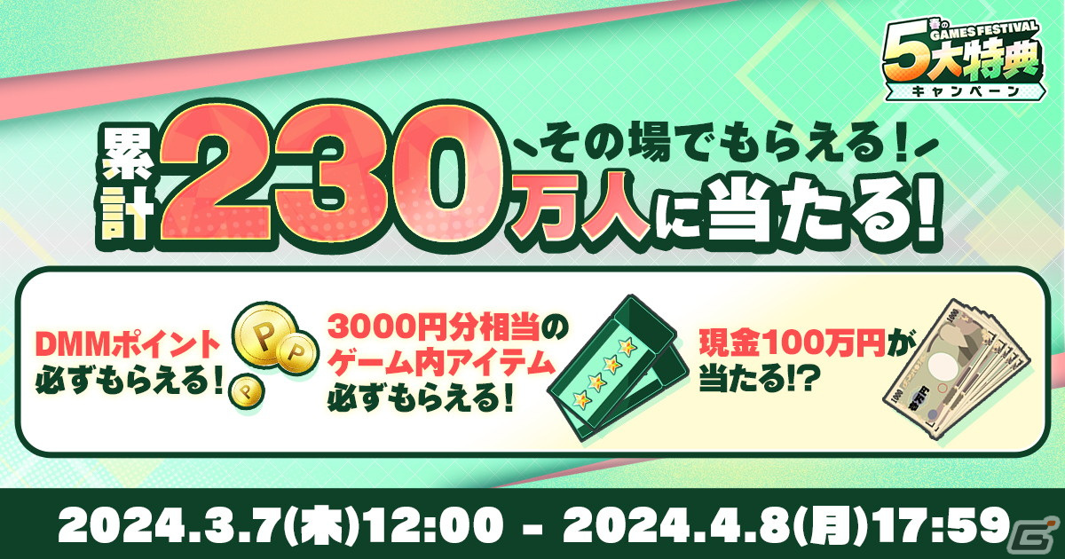 「春のDMM GAMES FESTIVAL」が開催！最大10,000DMMポイントが当たるルーレット企画や現金100万円当選キャンペーンを実施の画像