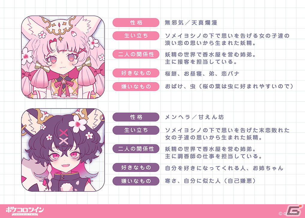 「ポケコロツイン」イラストレーター・夢ノ内氏の描き下ろしイラストがアイテム化!妖精の世界で香水屋を営む姉弟が登場の画像