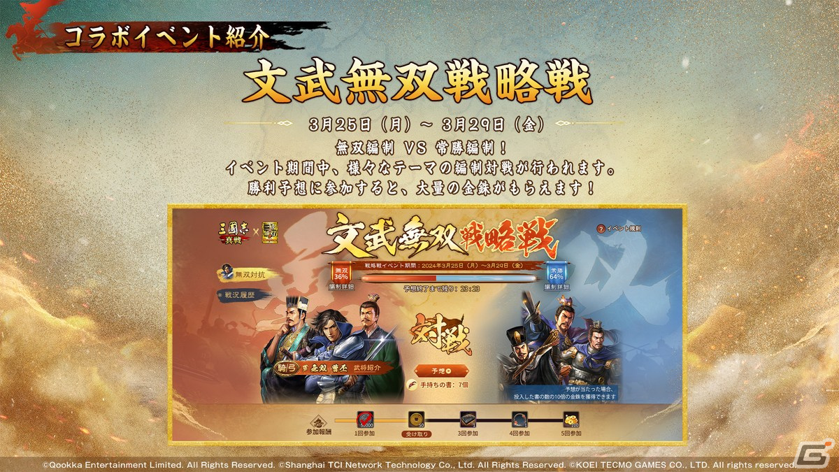 「三國志 真戦」と「真・三國無双8 Empires」のコラボ第二弾が4月1日に開催！「無双曹丕」と「無双朱然」が登場の画像