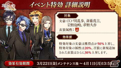 「文アル」エージェント衣装の岩野泡鳴、夢野久作、江戸川乱歩が登場！調査任務「桜の満開の木の下で 後編」も開催の画像2