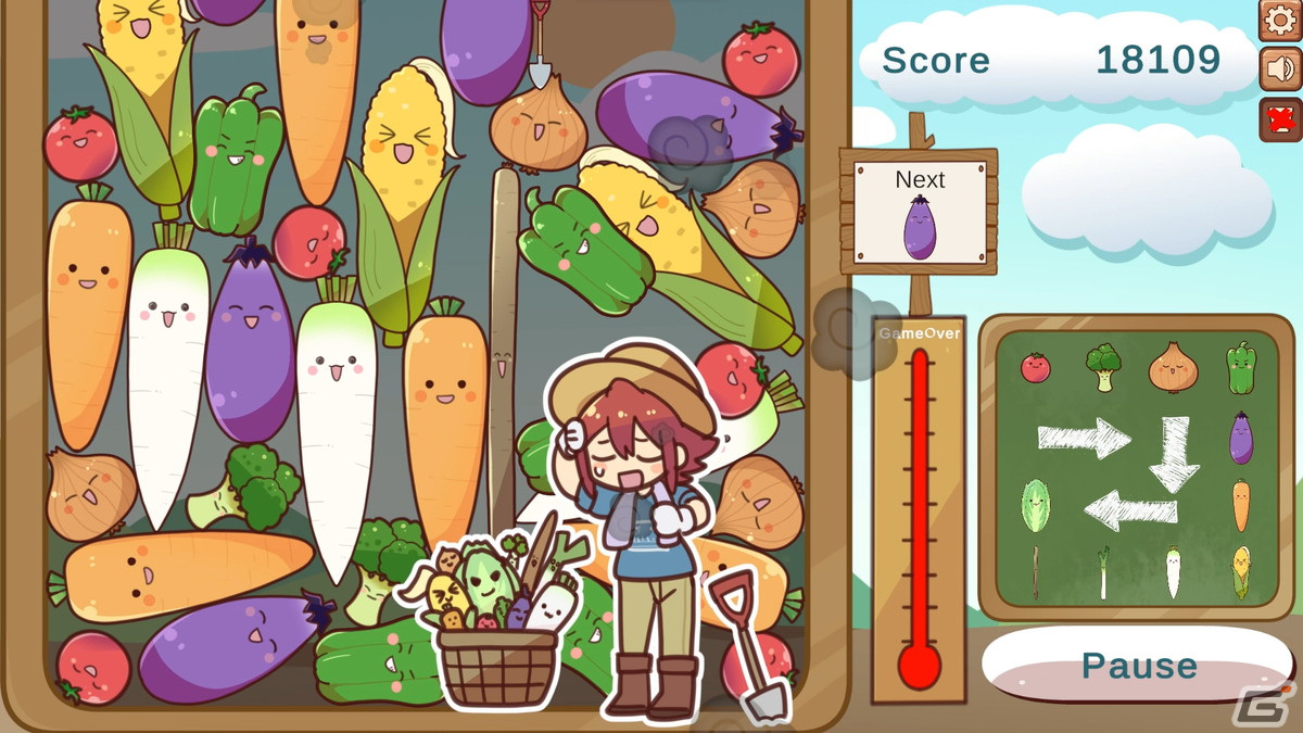 カワイイやさいが織りなす落ちものマージパズル「やさいゲーム」が4月3日に配信!お助けキャラがやさいをかき回して進化をサポートの画像