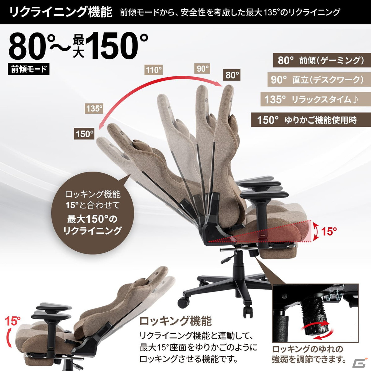 ルームワークス、インテリアに溶け込むオフカラーで展開するライフスタイルゲーミングチェア「VESTEX S1」シリーズを発売の画像