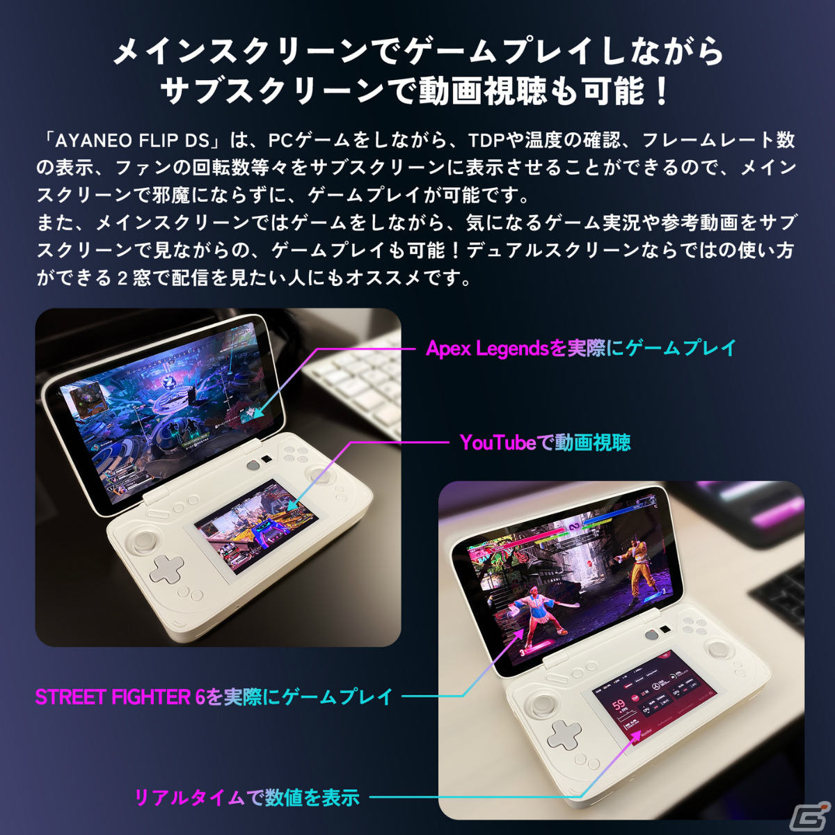ポータブルゲーミングPC「AYANEO FLIP」国内正規版の予約受付が開始！デュアルスクリーン／OFN＆フルキーボードを搭載した2タイプの画像8