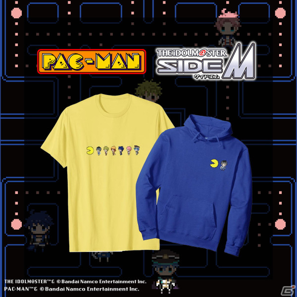 「アイドルマスター SideM」と「パックマン」のコラボアパレルが発売！鷹城恭二や大河タケル、天峰秀らゲーム好きなアイドルがドット絵で登場の画像1