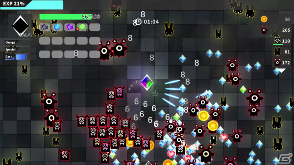 「クリスタルサバイバー」のSteamページが公開！迫りくる敵の群れをチャージショットでなぎ払うローグライトSTGの画像