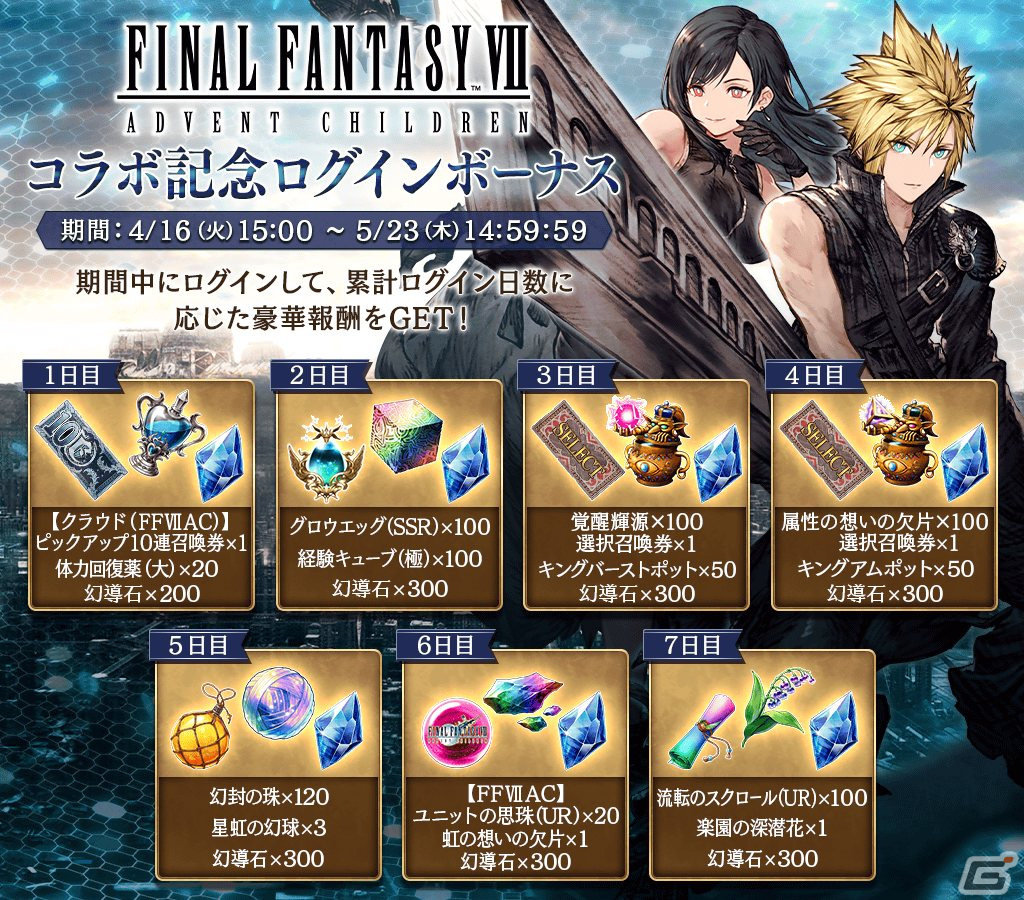 「FFBE幻影戦争」で「FFVII アドベントチルドレン」とのコラボが開催!URユニット「クラウド(FFVIIAC)」が登場の画像