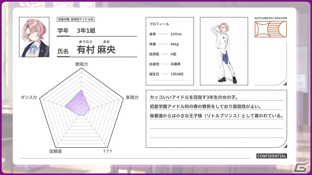 「学園アイドルマスター」の登場アイドル「有村麻央（CV：七瀬つむぎ）」が発表！カッコいいアイドルを目指す面倒見の良い3年生の画像1