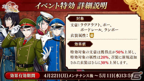 「文豪とアルケミスト」に宇宙制服姿のポー、ボードレール、ラヴクラフト、ランボーが登場！調査任務「狂気の宇宙にて」が開催の画像2