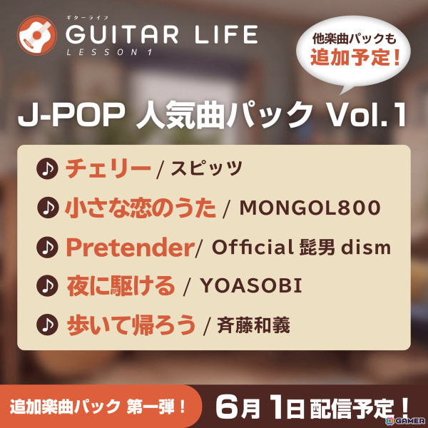 「GUITAR LIFE -LESSON1-」の追加楽曲DLC「J-POP人気曲パック Vol.1」が6月1日に配信！スピッツ「チェリー」やYOASOBI「夜に駆ける」など5曲収録の画像4