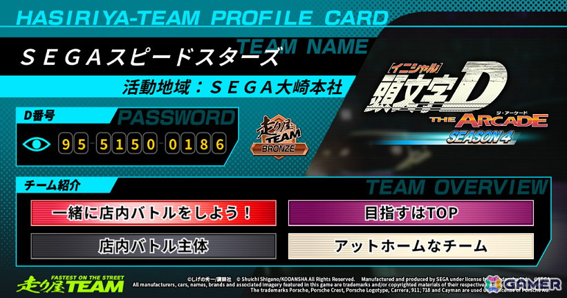 「頭文字D THE ARCADE」走り屋チームのSNS向けプロフィールカードメーカーが公開！カード背景やチーム紹介タグを自由に設定できるの画像2