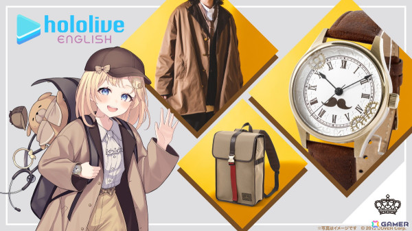 「ホロライブEnglish -Myth-」ワトソン・アメリアさんをイメージしたファッションアイテムが登場！腕時計、アウター、バックパック、アクスタがラインナップの画像1
