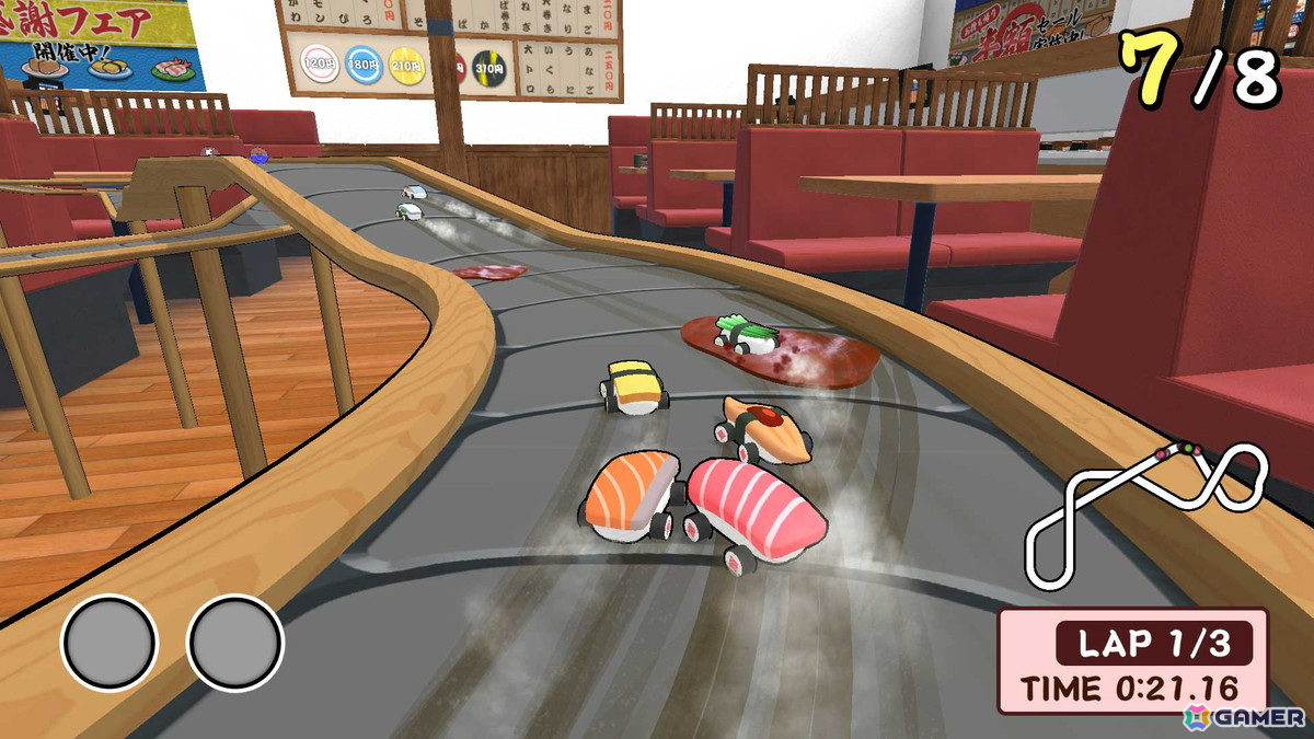 寿司ネタがコースを駆け抜けるレースゲーム「SUSHIレース」がSwitchで5月23日に配信！おすそわけプレイで最大4人対戦もの画像2