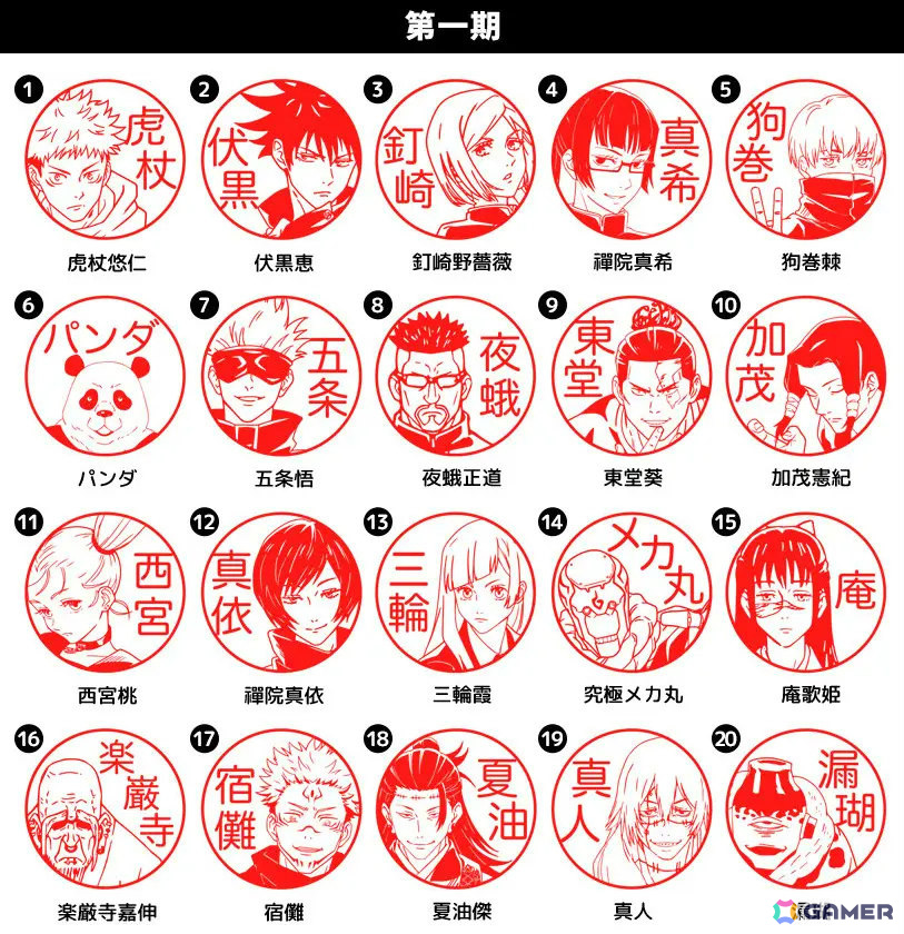 「呪術廻戦 はんこコレクション」がAmazonで発売！虎杖や五条、宿儺、獄門疆など88種のイラストから選べるオーダーメイドのはんこの画像