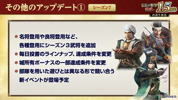 「信長の野望 覇道」1.5周年大型アップデートが実施！先行サーバーでは5つの大名家が天下統一を目指すシーズン7「刀光剣影」が開幕の画像10