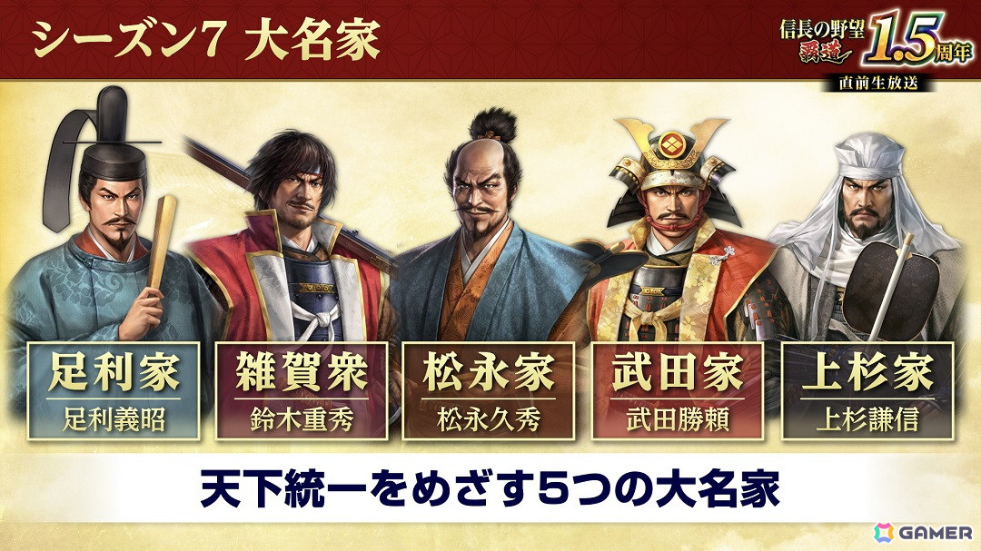 「信長の野望 覇道」1.5周年大型アップデートが実施！先行サーバーでは5つの大名家が天下統一を目指すシーズン7「刀光剣影」が開幕の画像