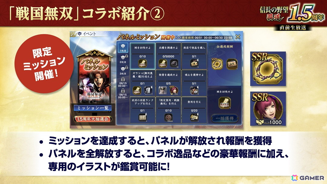 「信長の野望 覇道」で「戦国無双」とのコラボイベントが6月1日より開催!真田幸村や明智光秀などが限定登用で登場の画像