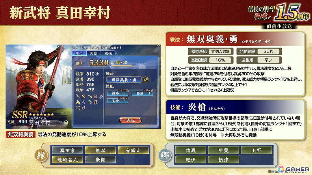 「信長の野望 覇道」で「戦国無双」とのコラボイベントが6月1日より開催!真田幸村や明智光秀などが限定登用で登場の画像