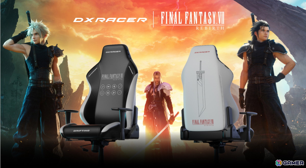 DXRacerより「FFVII リバース」との限定コラボゲーミングチェアが発売！パーティーメンバーのジョブアイコンがプリントの画像