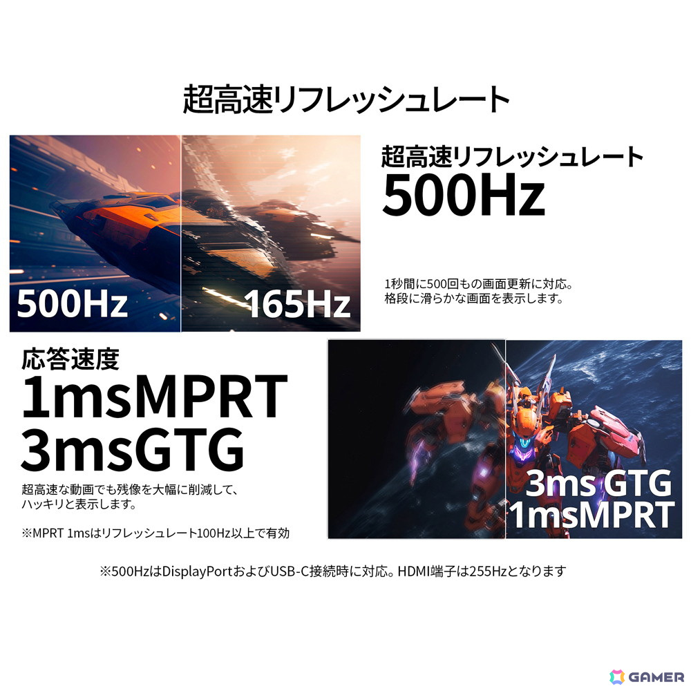 JAPANNEXT、500Hzの超高速リフレッシュレートと応答速度1ms（MPRT）に対応した24.5インチゲーミングモニターを発売！の画像3