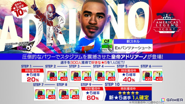 「サカつくRTW」でレジェンド「アドリアーノ」をはじめとしたスーパースターが新★5選手として登場する“Americas LEGEND SCOUT”が開催！の画像1