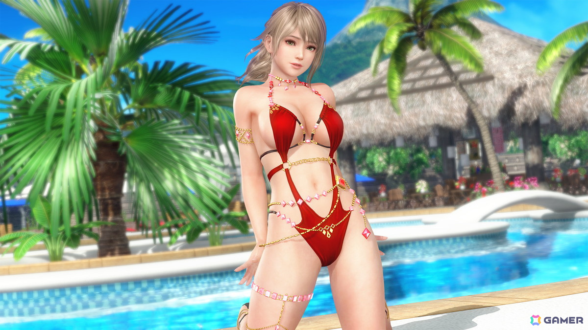 「DEAD OR ALIVE XVV」ゴージャスなデザインの新SSR水着「レディアントレッド」が追加!「スパークリングブルー」もなつかしコーデガチャで再登場の画像