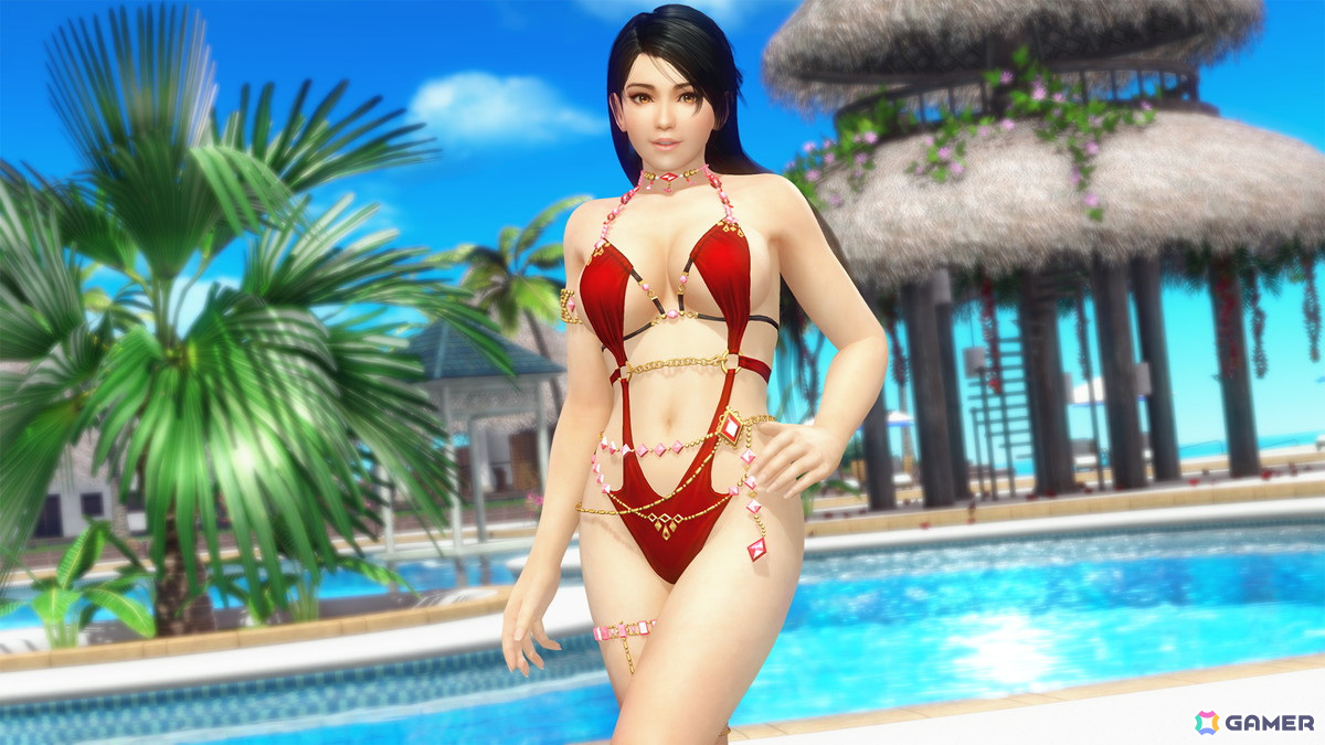 「DEAD OR ALIVE XVV」ゴージャスなデザインの新SSR水着「レディアントレッド」が追加！「スパークリングブルー」もなつかしコーデガチャで再登場の画像9