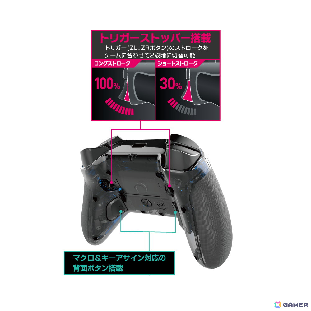クリアボディ×LED発光が映える「Switch用ワイヤレスネオンコントローラーPro」が発売！ZL/ZRボタンのストローク切り替え機能を搭載の画像14