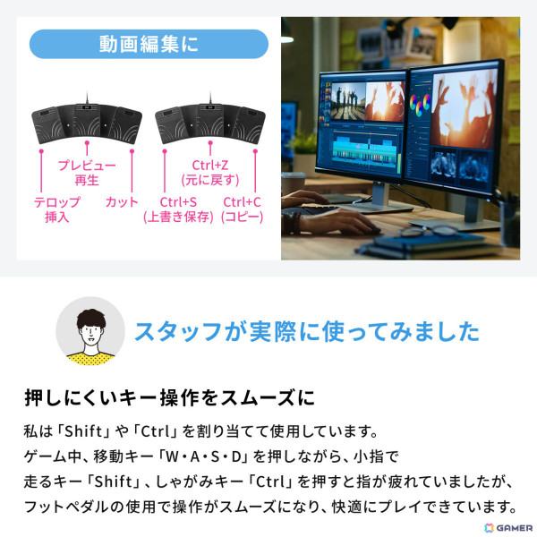 足でパソコンを操作できる静音USBフットペダル「400-MA214BK」が発売！よく使うキーや文字列、クリックなどを割り当て可能の画像16
