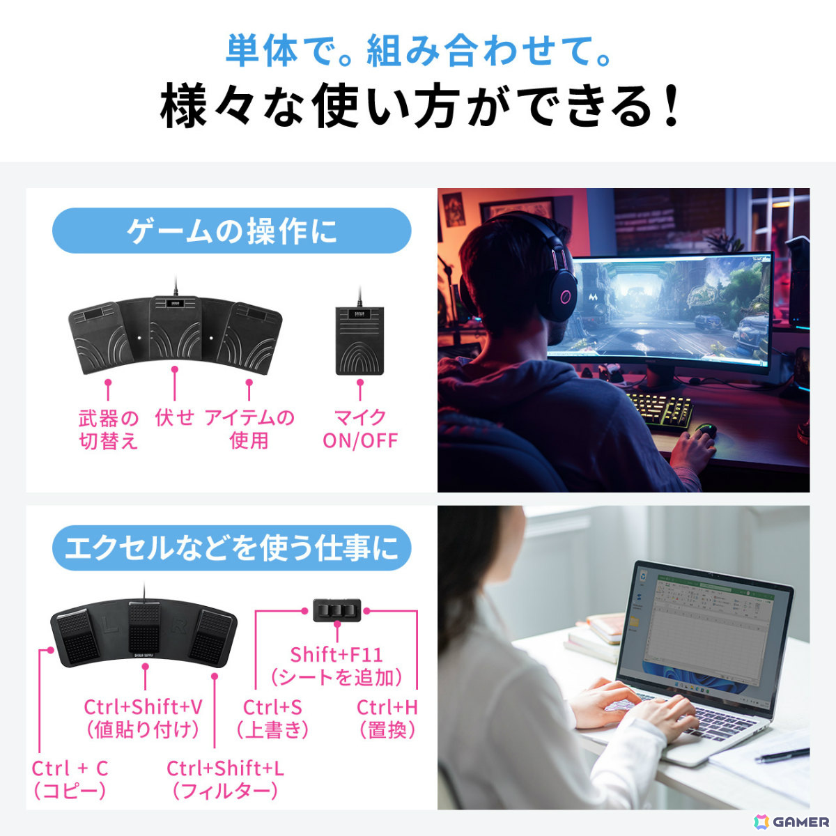 足でパソコンを操作できる静音USBフットペダル「400-MA214BK」が発売！よく使うキーや文字列、クリックなどを割り当て可能の画像