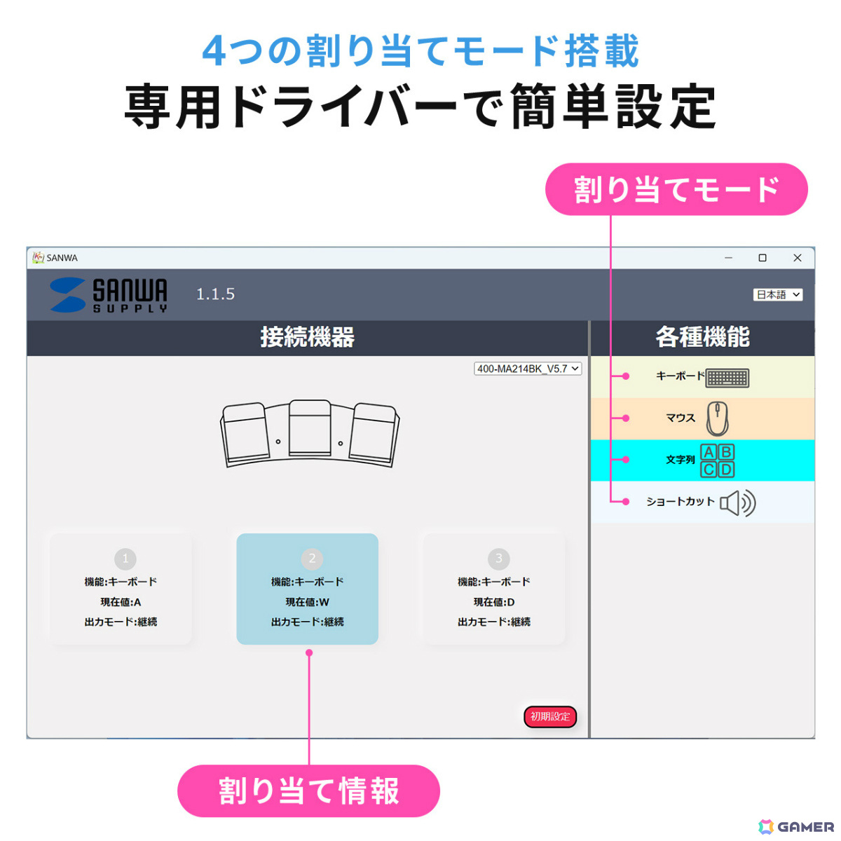 足でパソコンを操作できる静音USBフットペダル「400-MA214BK」が発売！よく使うキーや文字列、クリックなどを割り当て可能の画像