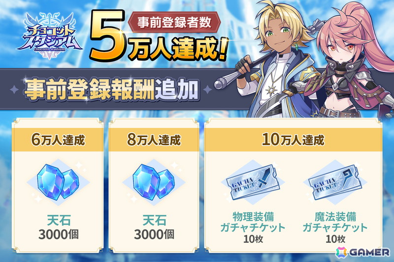 「チョコットスタジアム」の正式リリース日が8月5日に決定！事前登録者数5万人突破を受けガチャチケットなど新たな達成報酬が追加にの画像