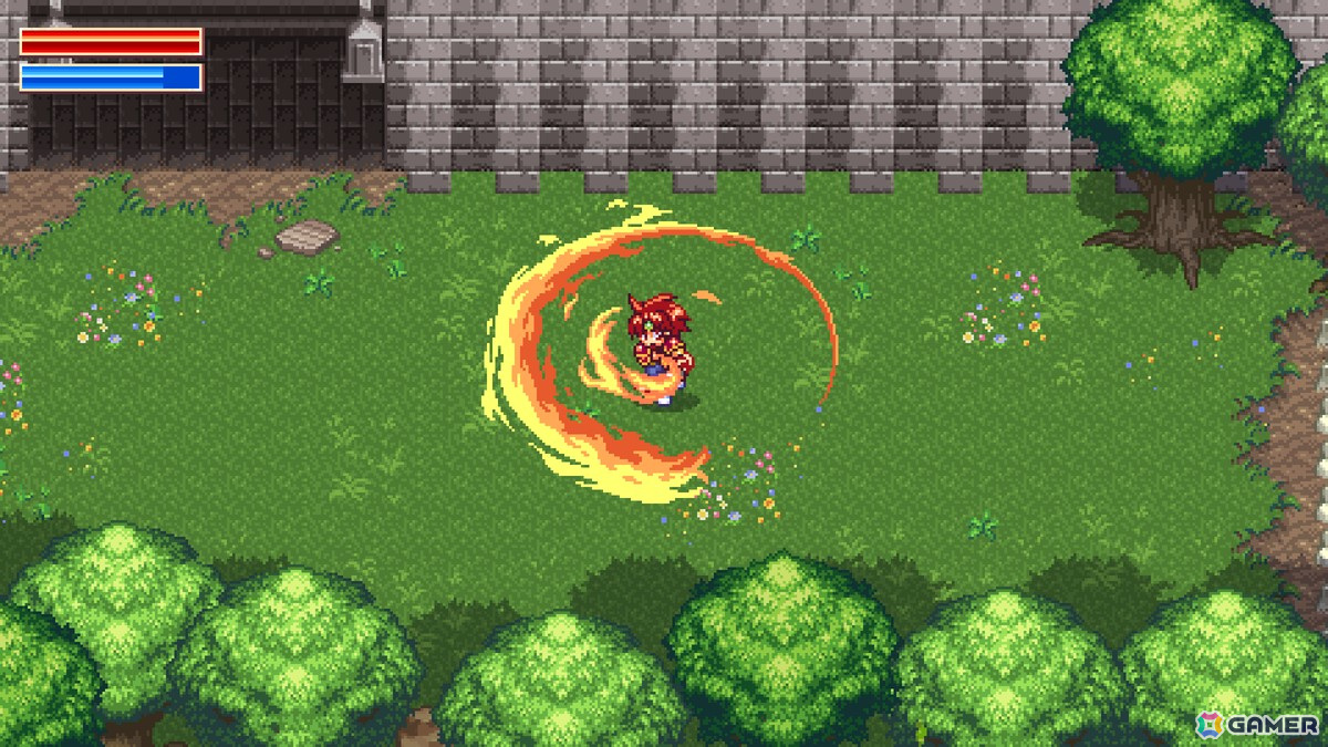 攻撃ボタンを長押しすると炎をまとった強力なチャージ斬り!