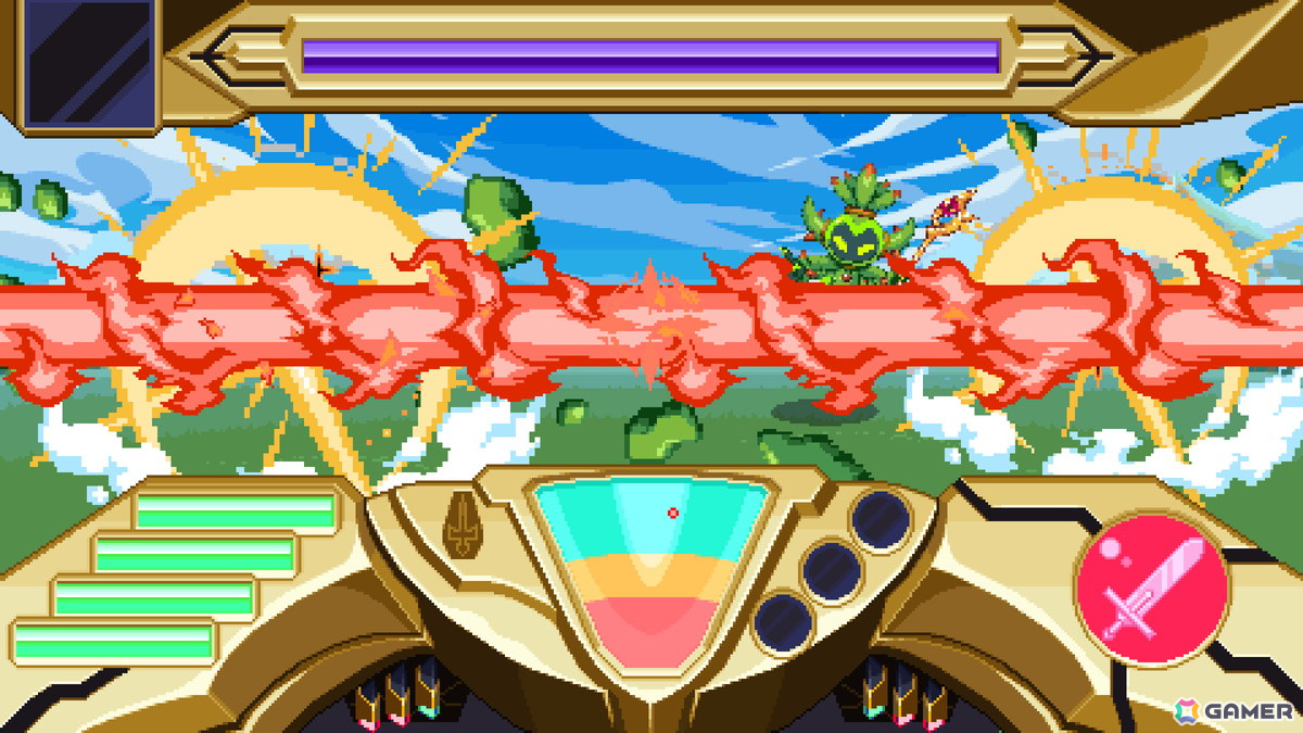 ガードを続けると、フレイリートのパワーがチャージされていく。最大チャージから繰り出される必殺技「一刀焼却!フレイムセイバー!」は威力絶大!