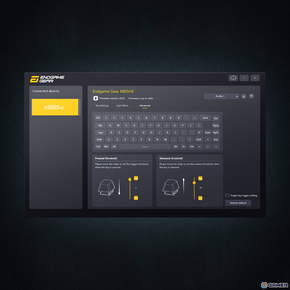 Endgame Gear初となるゲーミングキーボード「KB65HE」が発売!高速レスポンスのラピッドトリガーを搭載の画像