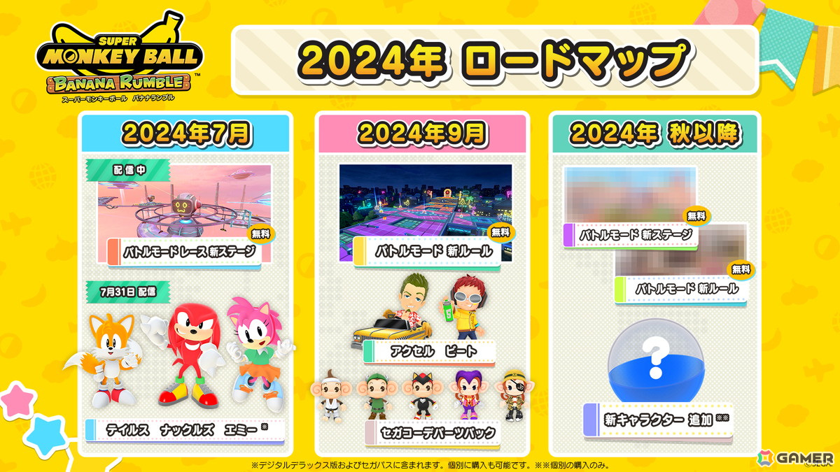 「スーパーモンキーボール バナナランブル」DLC「セガパス」のテイルス、ナックルズ、エミーが配信開始！の画像
