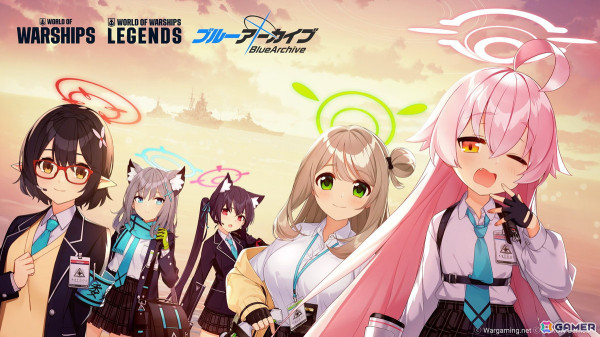 「World of Warships」「World of Warships Legends」で「ブルアカ」コラボが8月5日より順次開催！アビドス対策委員会メンバーやコラボ艦艇が登場の画像1